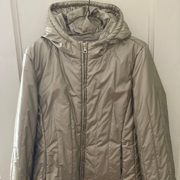 PRADA Metallic Gold Nylon Polyester Padded Hooded Fitted Winter Jacket IT38 XS - Picture 1 of 16